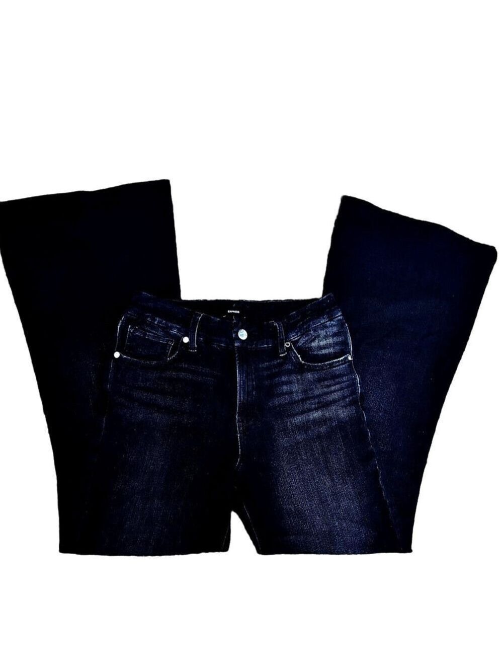 EXPRESS Mid Rise Dark Wash
Blue 70’s Flare Jeans Flex Medium Short 6/8/10 NWT - Picture 6 of 15